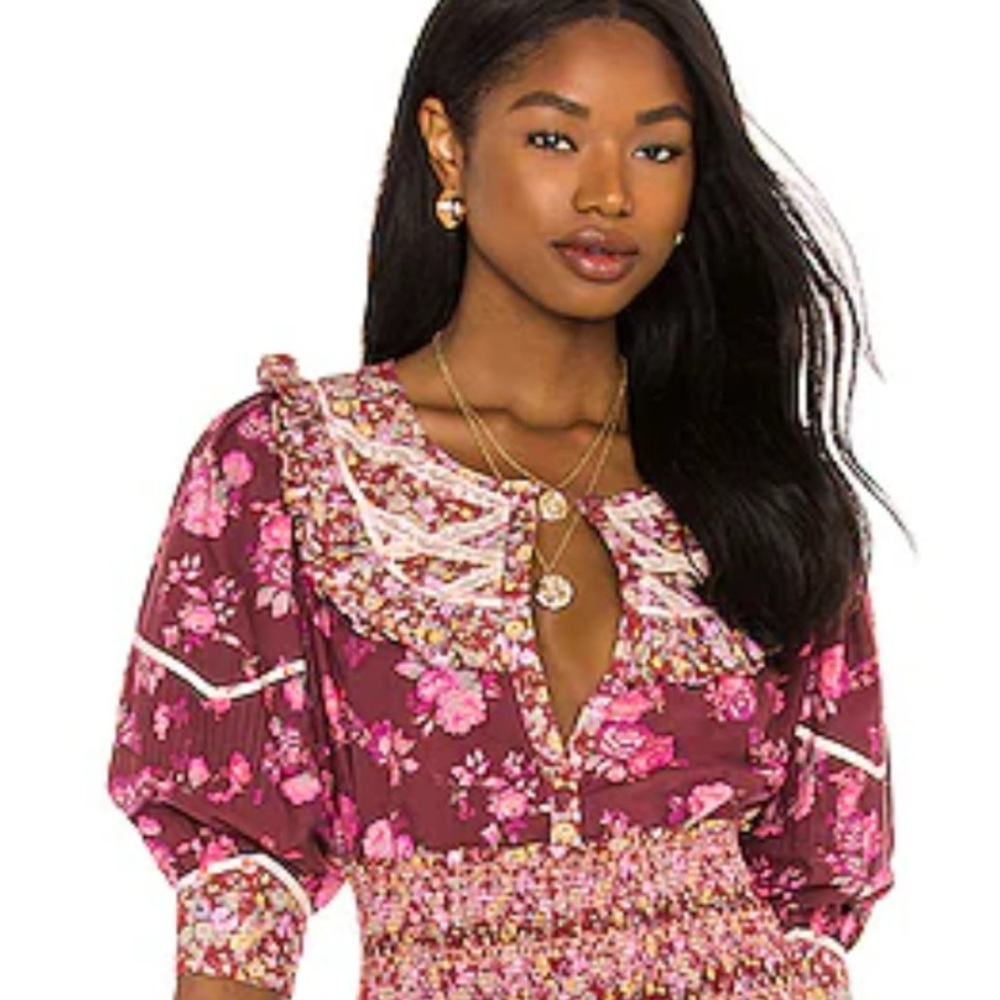 Love Shack Fancy Morrison Top Blouse Cotton Spiced Apple Red Size M